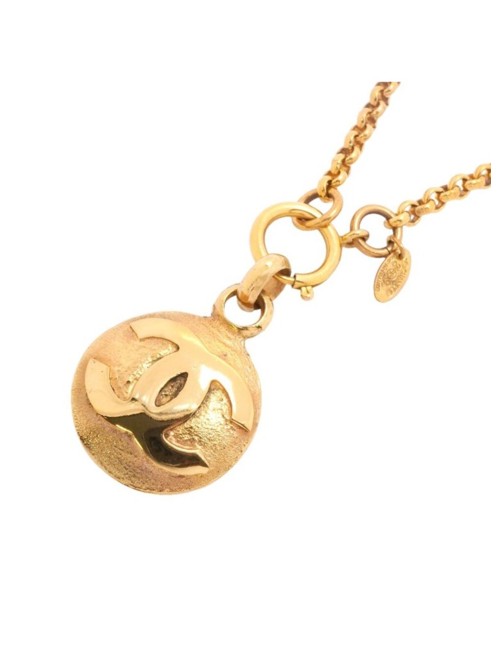 Chanel Necklace Vintage CC Logo Round Circle Gold Plated